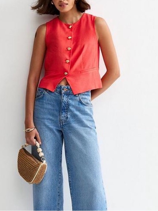 Charter Club Tops - Charter Club Orange Sleeveless Button-Front Vest